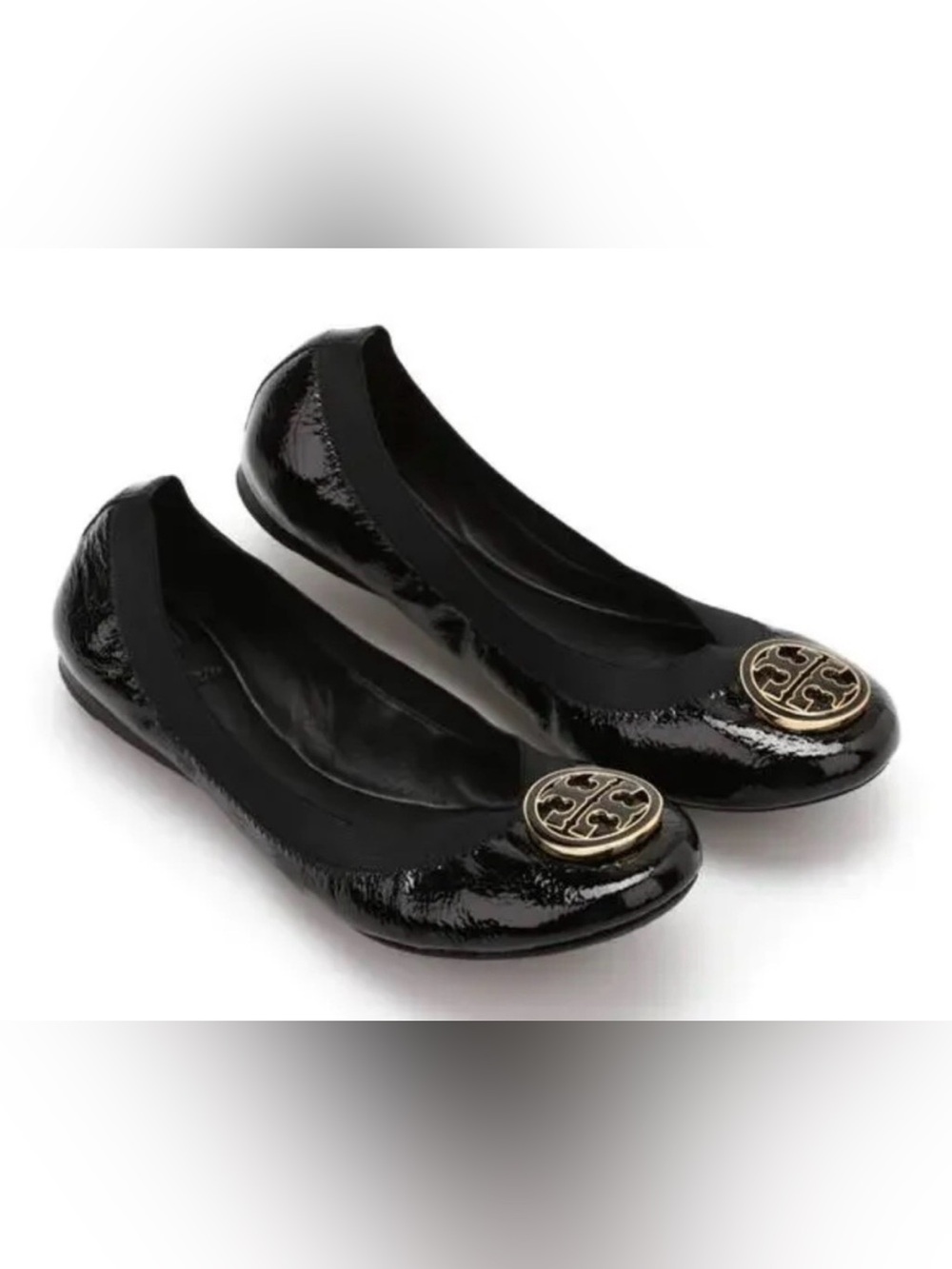 TORY BURCH Caroline Patent Leather Ballet Flats Gold Hardware size 10 classy